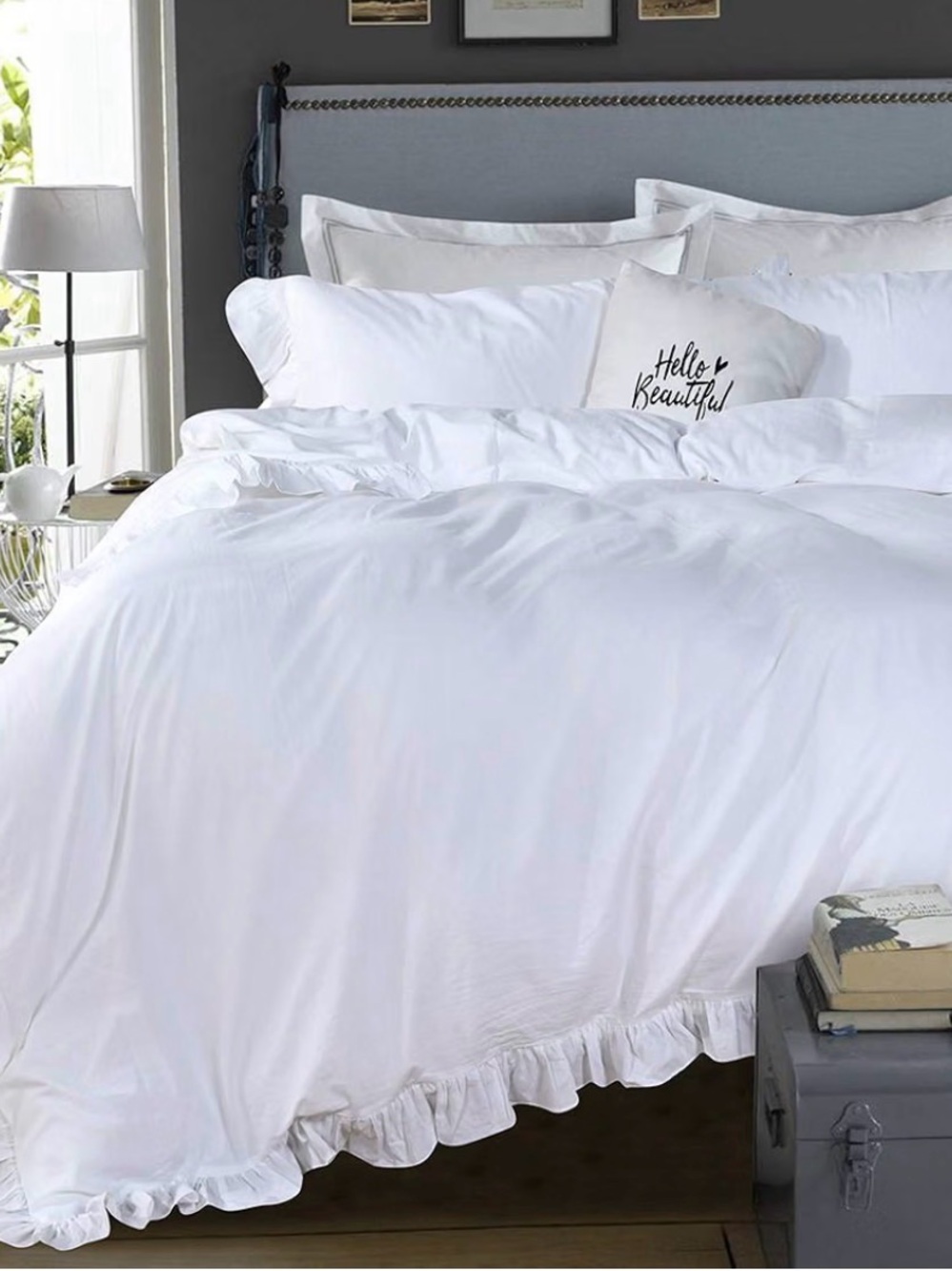 White Ruffled Duvet Cover Set - Full